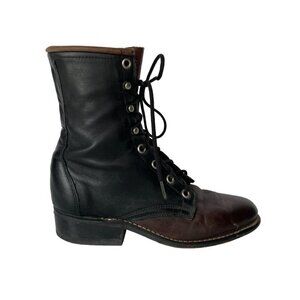 Laredo Lace-up Heel Boots Mid-Calf Leather Black Brown 5